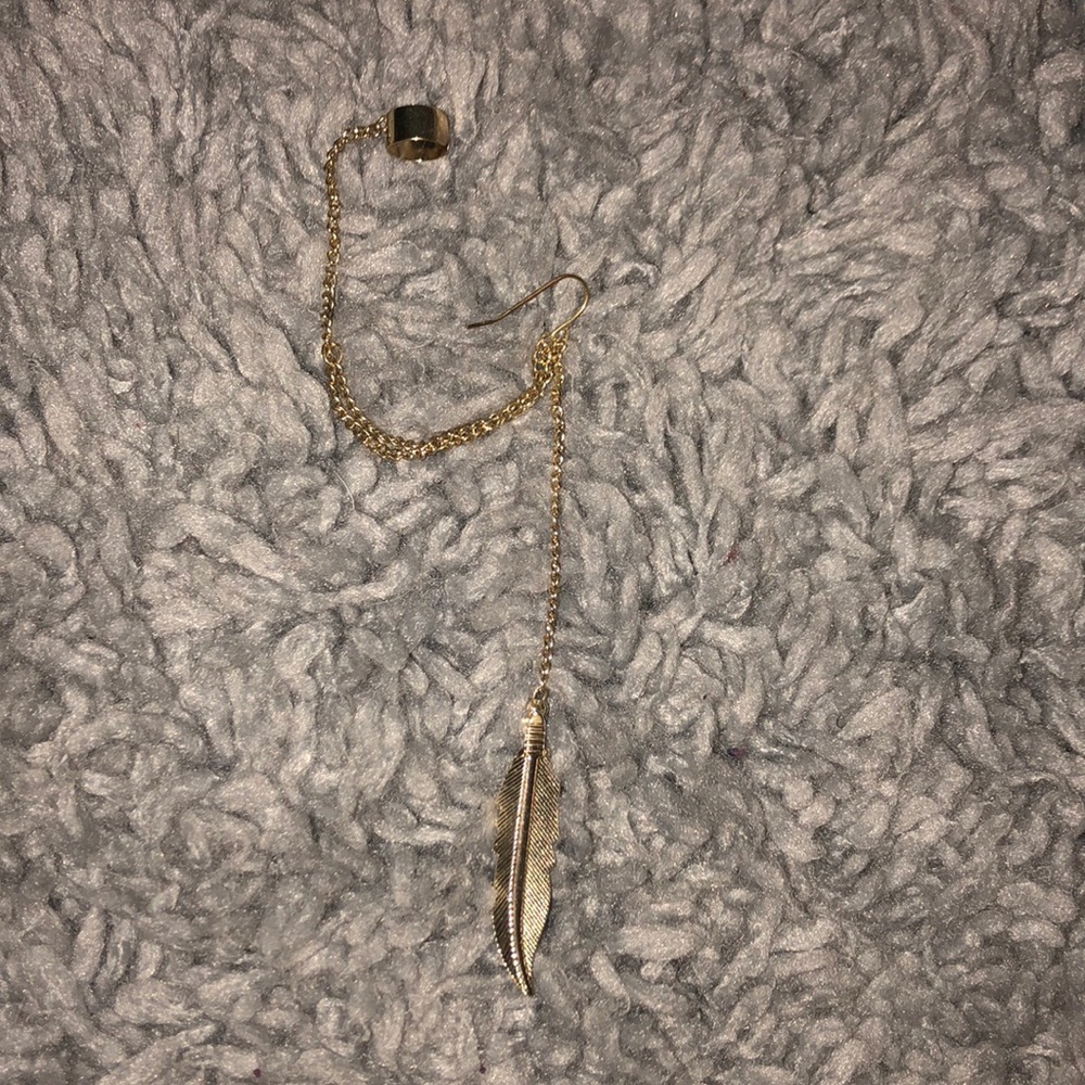 Feather earring with attached cuff